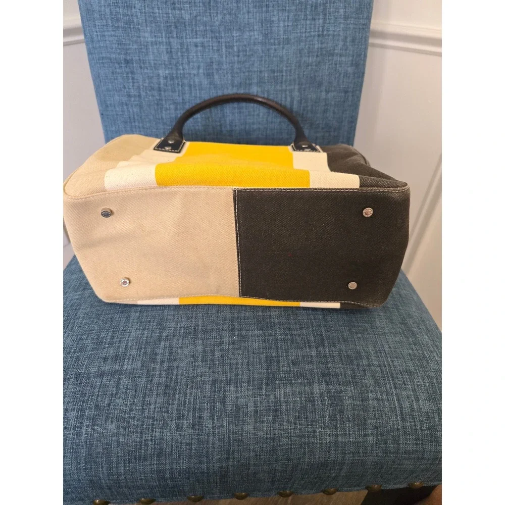 Kate Spade New York Canvas Colorblock Tote Bag Yellow Cream Green Handbag